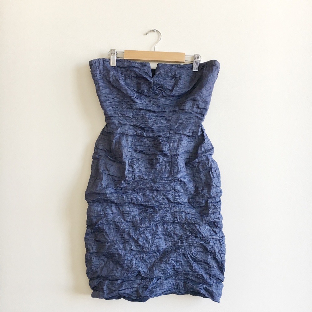 Nicole Miller Navy Blue Crinkled Dress - Picture 2 of 3